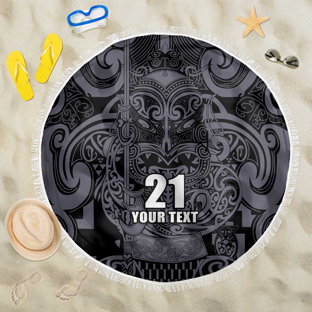 Custom New Zealand Taiaha Maori Beach Blanket Minimalist Silver Fern All Black - Aussie Hoodie
