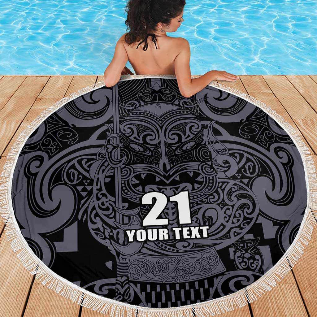 Custom New Zealand Taiaha Maori Beach Blanket Minimalist Silver Fern All Black - Aussie Hoodie