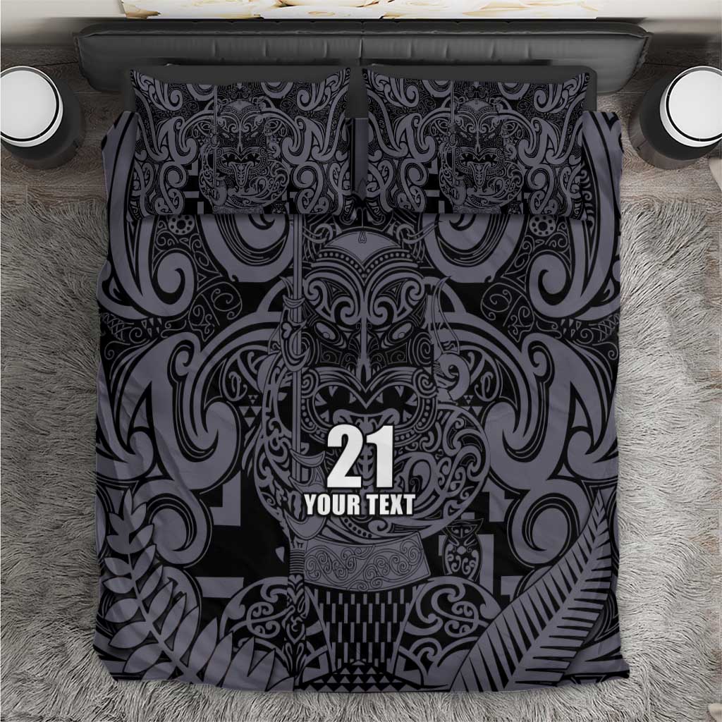 Custom New Zealand Taiaha Maori Bedding Set Minimalist Silver Fern All Black - Aussie Hoodie