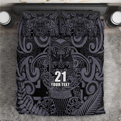 Custom New Zealand Taiaha Maori Bedding Set Minimalist Silver Fern All Black - Aussie Hoodie