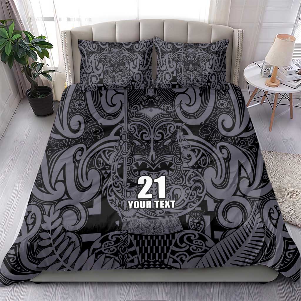 Custom New Zealand Taiaha Maori Bedding Set Minimalist Silver Fern All Black - Aussie Hoodie