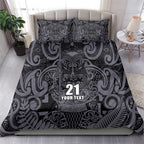 Custom New Zealand Taiaha Maori Bedding Set Minimalist Silver Fern All Black - Aussie Hoodie