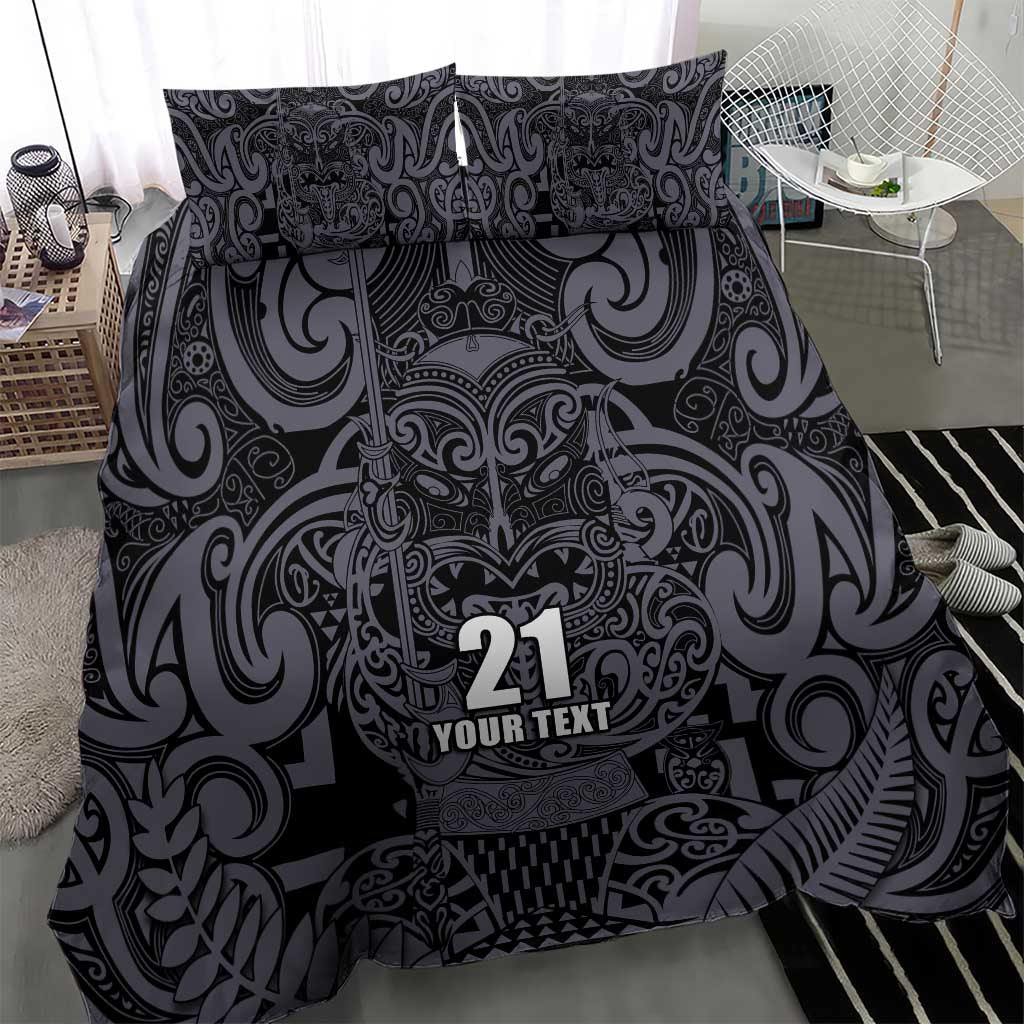 Custom New Zealand Taiaha Maori Bedding Set Minimalist Silver Fern All Black - Aussie Hoodie