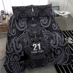 Custom New Zealand Taiaha Maori Bedding Set Minimalist Silver Fern All Black - Aussie Hoodie