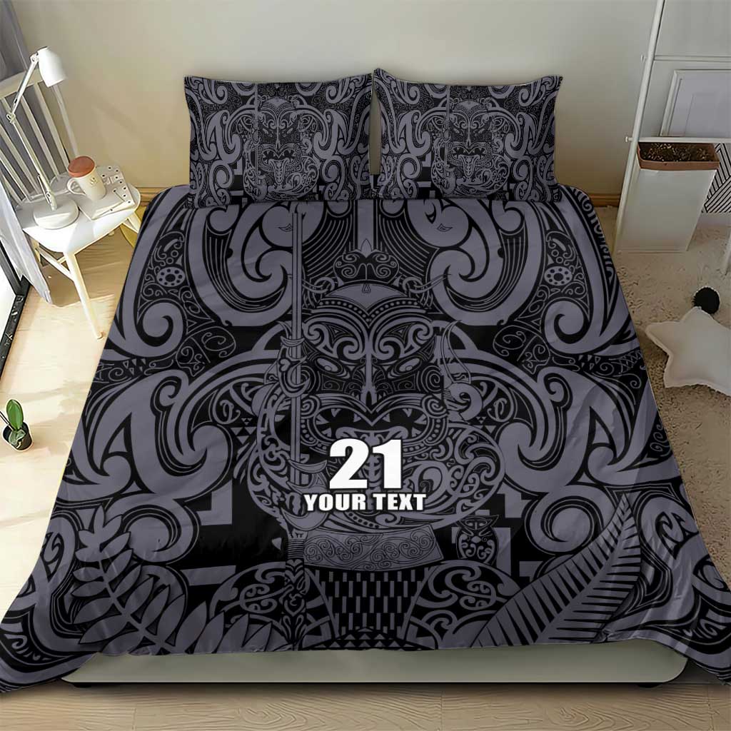 Custom New Zealand Taiaha Maori Bedding Set Minimalist Silver Fern All Black - Aussie Hoodie