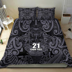 Custom New Zealand Taiaha Maori Bedding Set Minimalist Silver Fern All Black - Aussie Hoodie