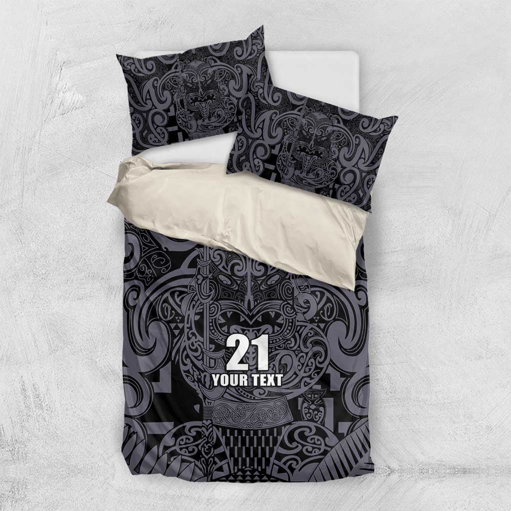 Custom New Zealand Taiaha Maori Bedding Set Minimalist Silver Fern All Black - Aussie Hoodie