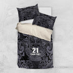 Custom New Zealand Taiaha Maori Bedding Set Minimalist Silver Fern All Black - Aussie Hoodie