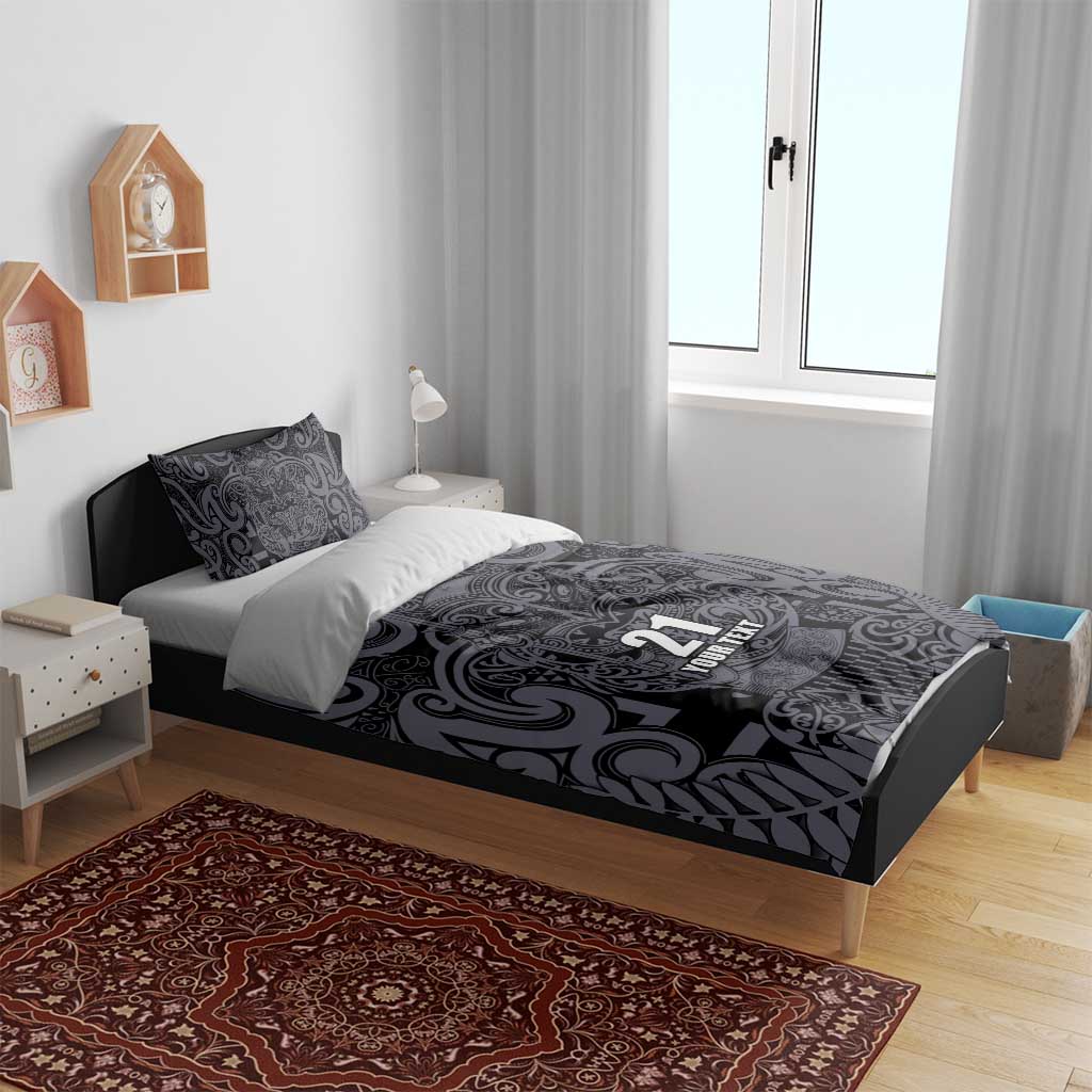 Custom New Zealand Taiaha Maori Bedding Set Minimalist Silver Fern All Black - Aussie Hoodie