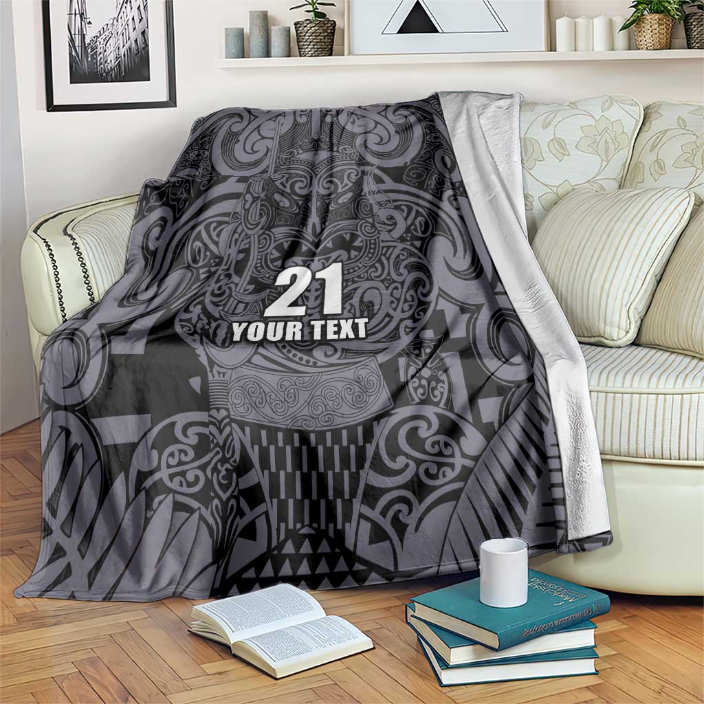 Custom New Zealand Taiaha Maori Blanket Minimalist Silver Fern All Black - Aussie Hoodie