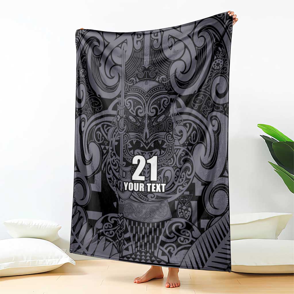 Custom New Zealand Taiaha Maori Blanket Minimalist Silver Fern All Black - Aussie Hoodie