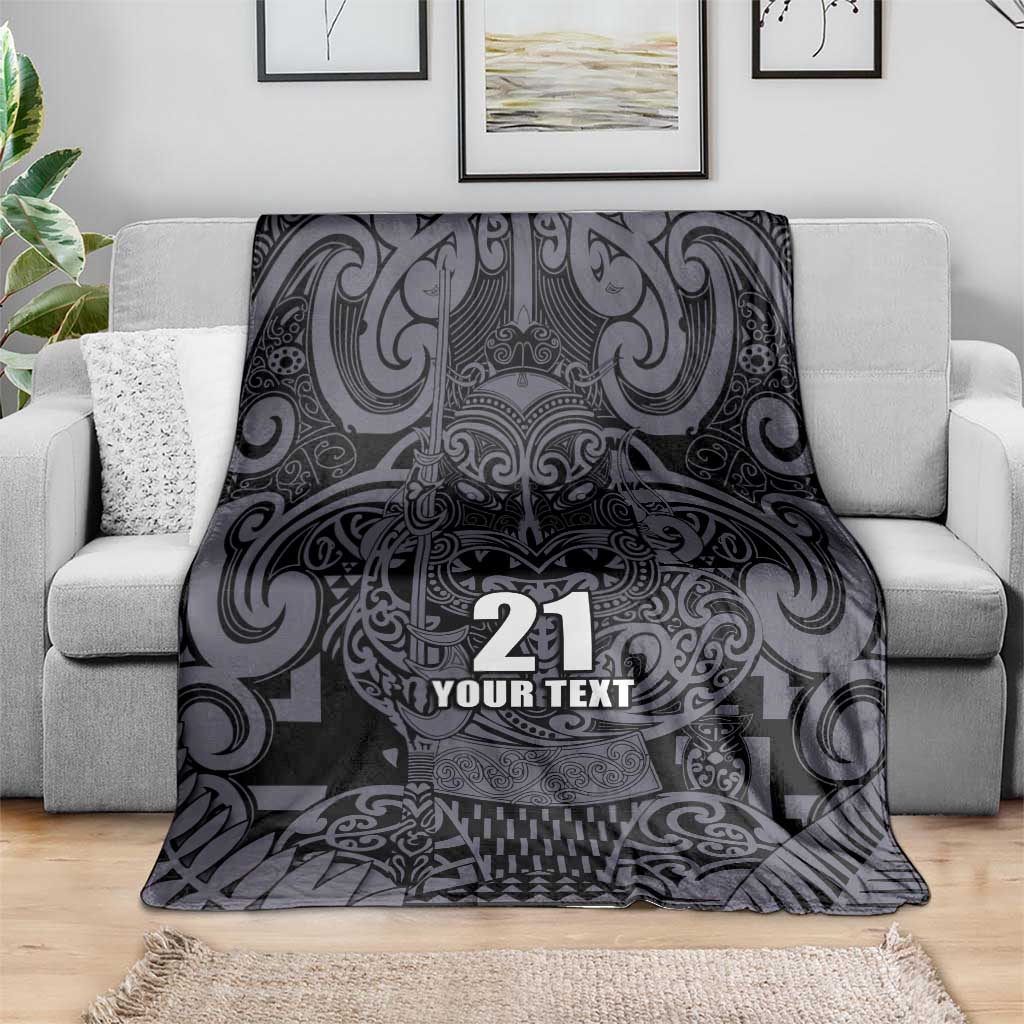 Custom New Zealand Taiaha Maori Blanket Minimalist Silver Fern All Black - Aussie Hoodie