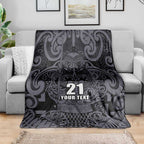 Custom New Zealand Taiaha Maori Blanket Minimalist Silver Fern All Black - Aussie Hoodie