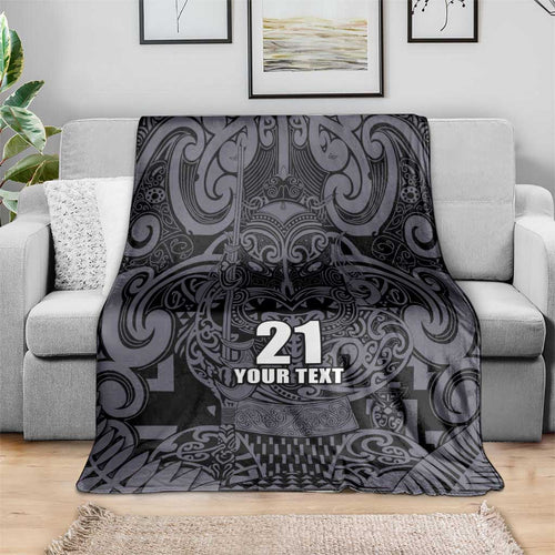 Custom New Zealand Taiaha Maori Blanket Minimalist Silver Fern All Black - Aussie Hoodie