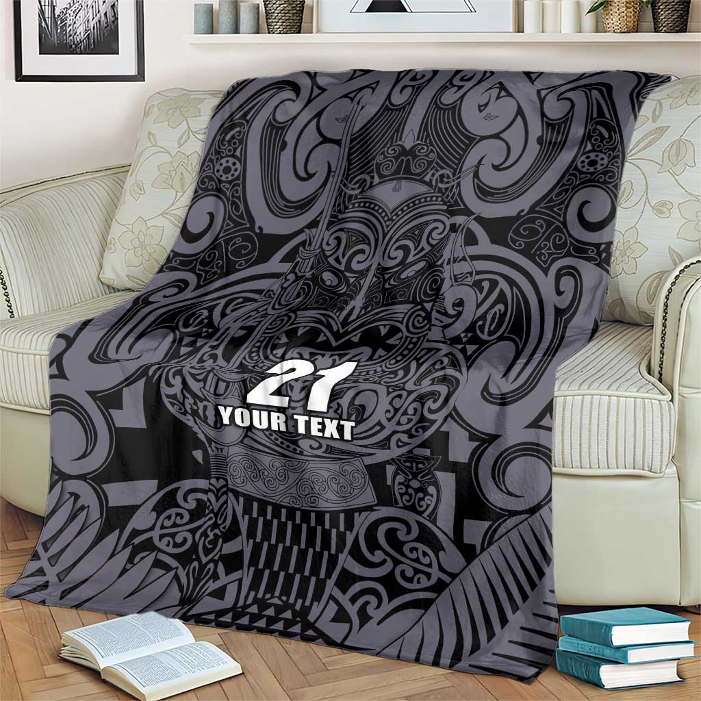 Custom New Zealand Taiaha Maori Blanket Minimalist Silver Fern All Black - Aussie Hoodie