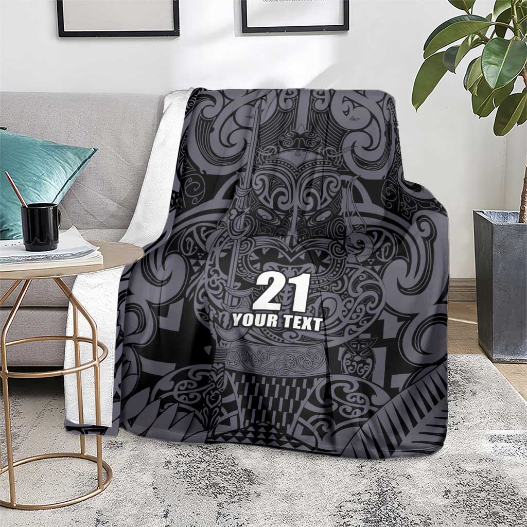 Custom New Zealand Taiaha Maori Blanket Minimalist Silver Fern All Black - Aussie Hoodie