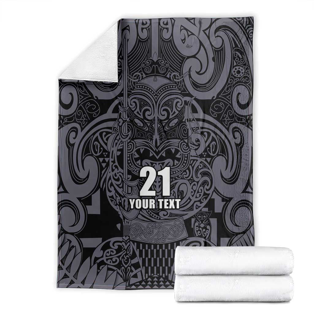 Custom New Zealand Taiaha Maori Blanket Minimalist Silver Fern All Black - Aussie Hoodie