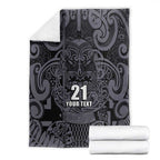 Custom New Zealand Taiaha Maori Blanket Minimalist Silver Fern All Black - Aussie Hoodie