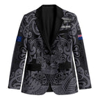 Custom New Zealand Taiaha Maori Blazer Minimalist Silver Fern All Black - Aussie Hoodie