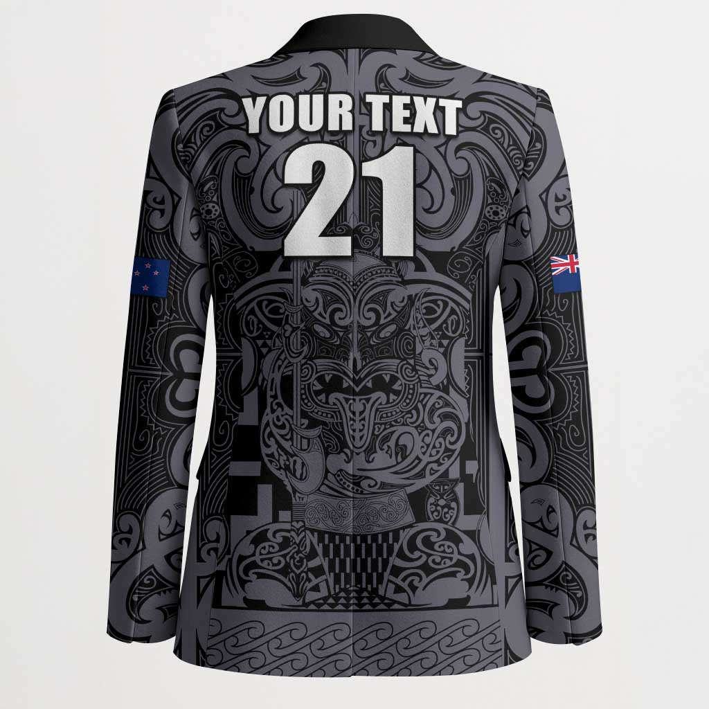 Custom New Zealand Taiaha Maori Blazer Minimalist Silver Fern All Black - Aussie Hoodie