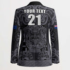 Custom New Zealand Taiaha Maori Blazer Minimalist Silver Fern All Black - Aussie Hoodie