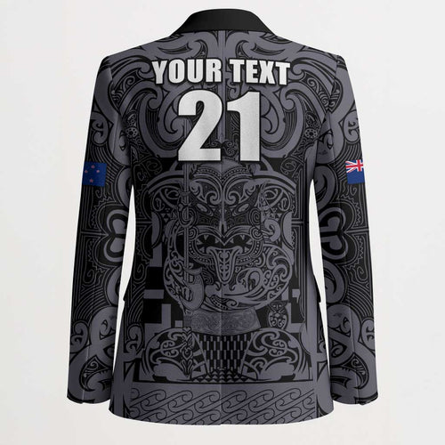 Custom New Zealand Taiaha Maori Blazer Minimalist Silver Fern All Black - Aussie Hoodie