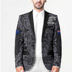 Custom New Zealand Taiaha Maori Blazer Minimalist Silver Fern All Black - Aussie Hoodie