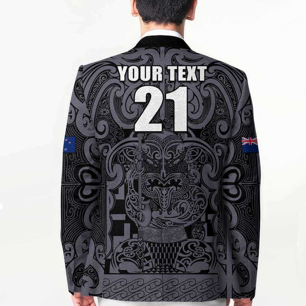 Custom New Zealand Taiaha Maori Blazer Minimalist Silver Fern All Black - Aussie Hoodie