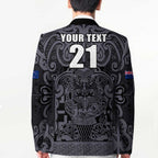 Custom New Zealand Taiaha Maori Blazer Minimalist Silver Fern All Black - Aussie Hoodie