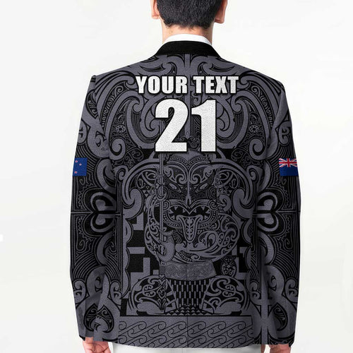 Custom New Zealand Taiaha Maori Blazer Minimalist Silver Fern All Black - Aussie Hoodie
