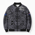 Custom New Zealand Taiaha Maori Bomber Puffer Jacket Minimalist Silver Fern All Black - Aussie Hoodie