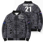 Custom New Zealand Taiaha Maori Bomber Puffer Jacket Minimalist Silver Fern All Black - Aussie Hoodie