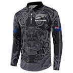 Custom New Zealand Taiaha Maori Button Sweatshirt Minimalist Silver Fern All Black - Aussie Hoodie