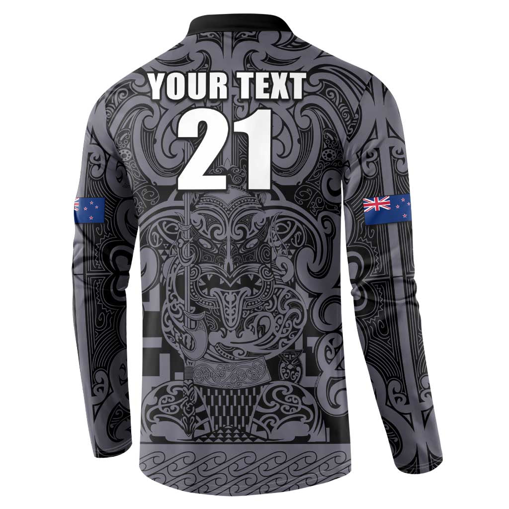 Custom New Zealand Taiaha Maori Button Sweatshirt Minimalist Silver Fern All Black - Aussie Hoodie