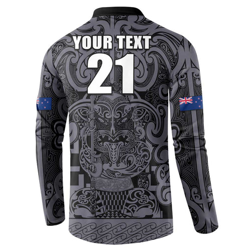 Custom New Zealand Taiaha Maori Button Sweatshirt Minimalist Silver Fern All Black - Aussie Hoodie