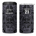 Custom New Zealand Taiaha Maori 4 in 1 Can Cooler Tumbler Minimalist Silver Fern All Black - Aussie Hoodie