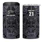 Custom New Zealand Taiaha Maori 4 in 1 Can Cooler Tumbler Minimalist Silver Fern All Black - Aussie Hoodie