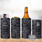 Custom New Zealand Taiaha Maori 4 in 1 Can Cooler Tumbler Minimalist Silver Fern All Black - Aussie Hoodie