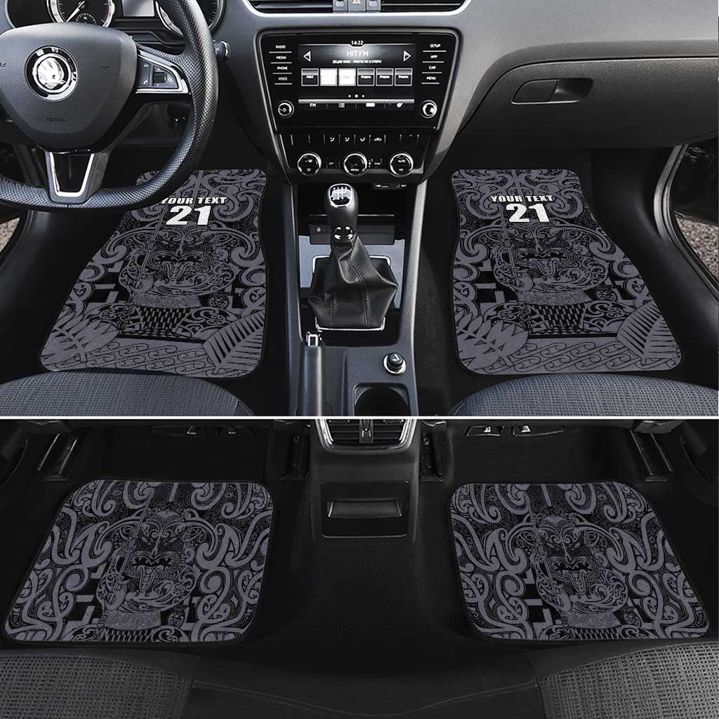 Custom New Zealand Taiaha Maori Car Mats Minimalist Silver Fern All Black - Aussie Hoodie