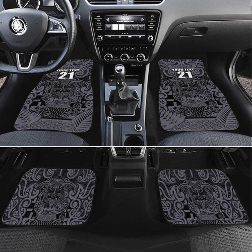 Custom New Zealand Taiaha Maori Car Mats Minimalist Silver Fern All Black - Aussie Hoodie