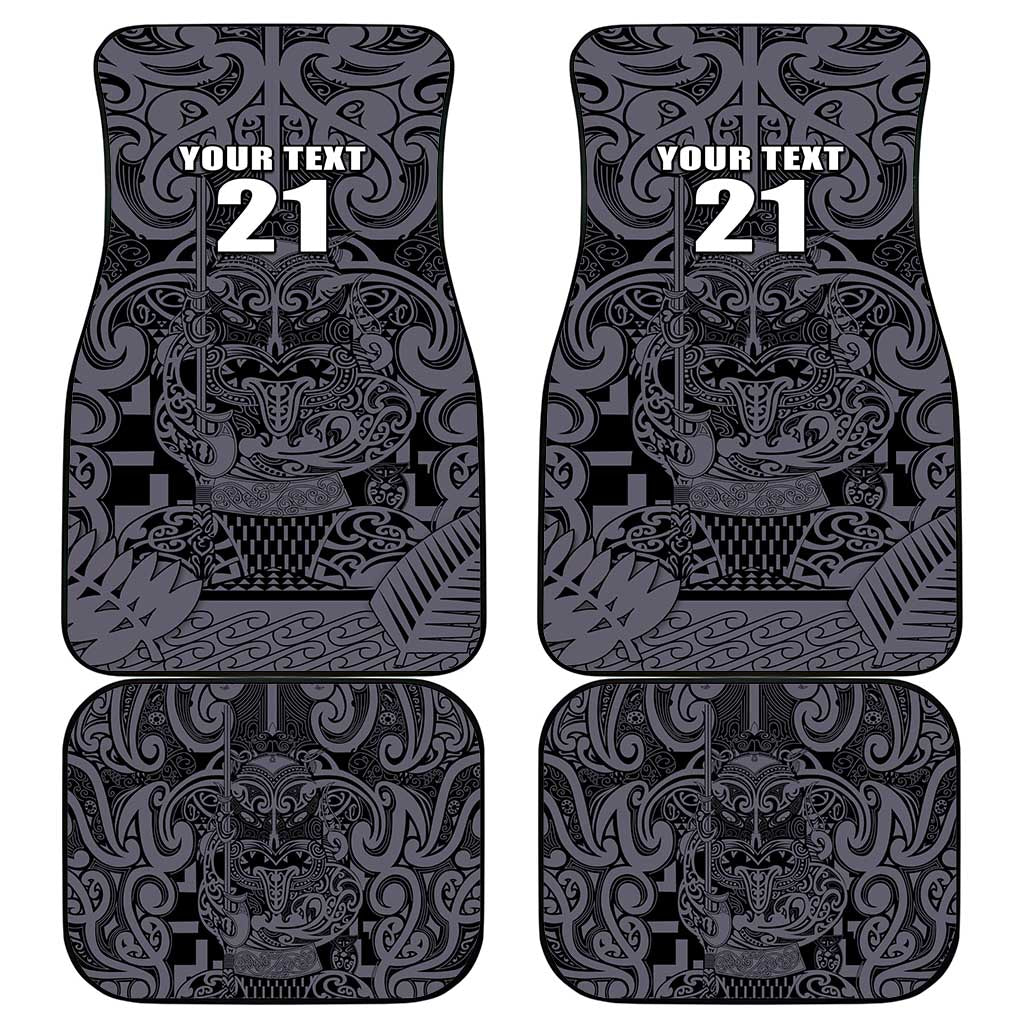 Custom New Zealand Taiaha Maori Car Mats Minimalist Silver Fern All Black - Aussie Hoodie