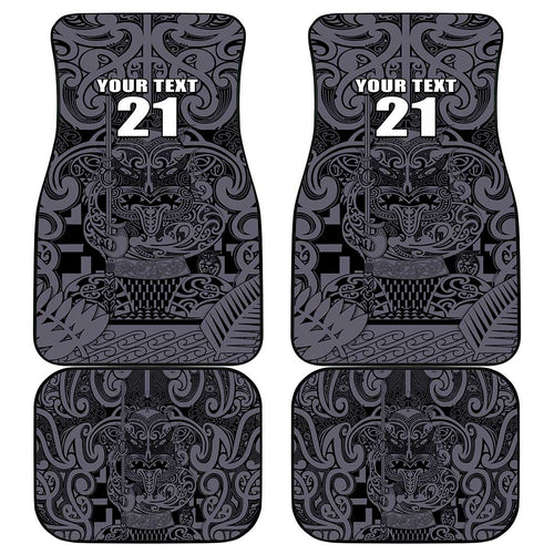 Custom New Zealand Taiaha Maori Car Mats Minimalist Silver Fern All Black - Aussie Hoodie