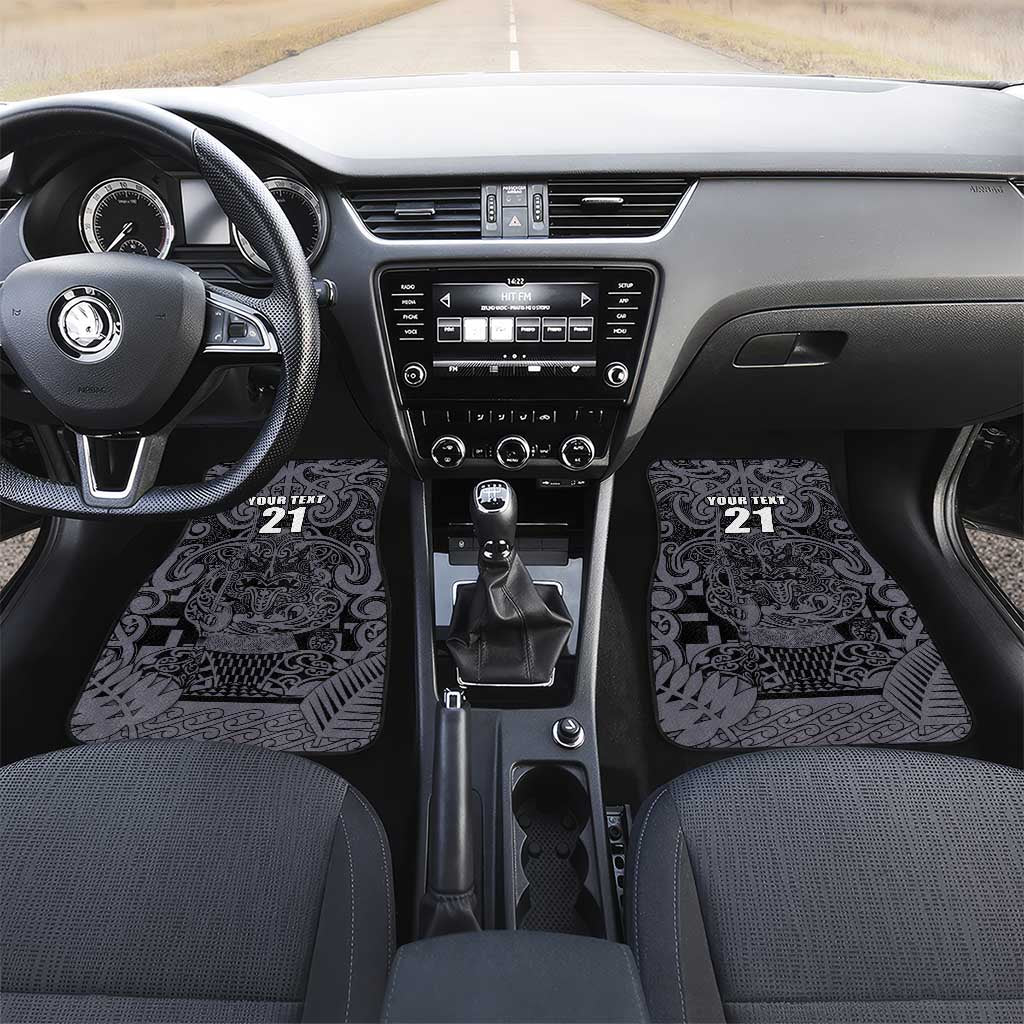 Custom New Zealand Taiaha Maori Car Mats Minimalist Silver Fern All Black - Aussie Hoodie
