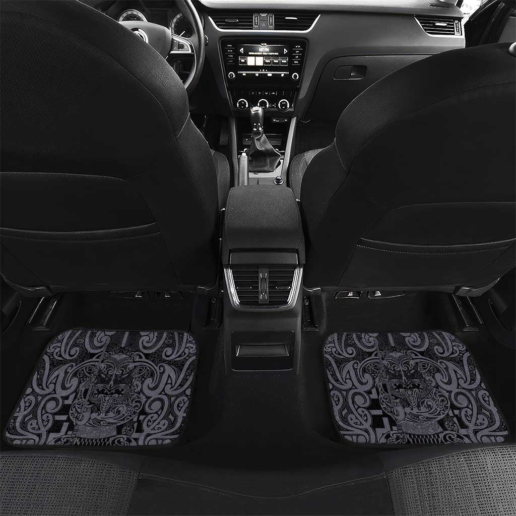 Custom New Zealand Taiaha Maori Car Mats Minimalist Silver Fern All Black - Aussie Hoodie