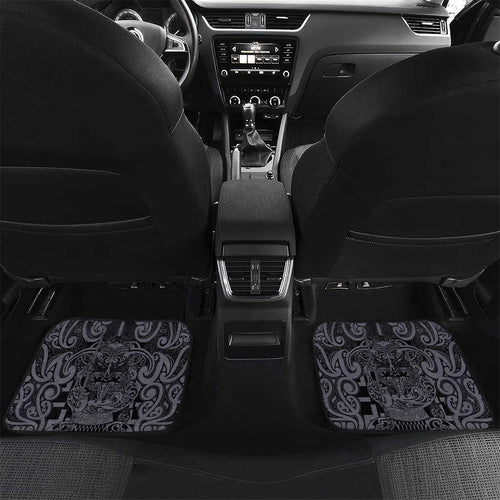 Custom New Zealand Taiaha Maori Car Mats Minimalist Silver Fern All Black - Aussie Hoodie