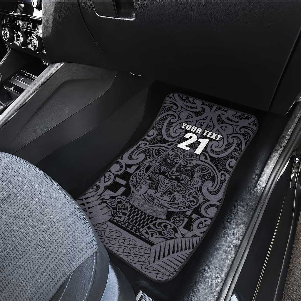 Custom New Zealand Taiaha Maori Car Mats Minimalist Silver Fern All Black - Aussie Hoodie