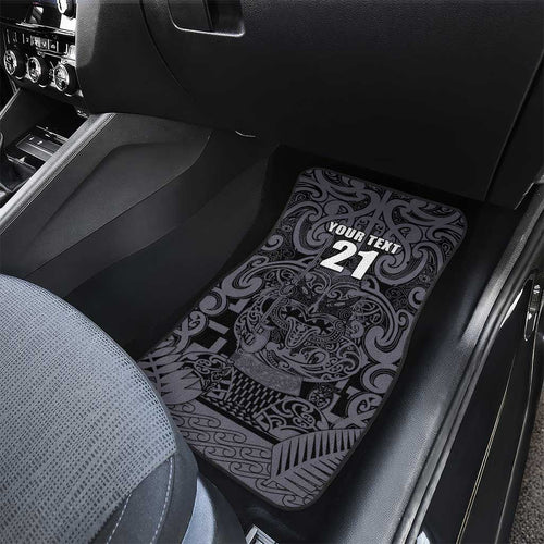 Custom New Zealand Taiaha Maori Car Mats Minimalist Silver Fern All Black - Aussie Hoodie