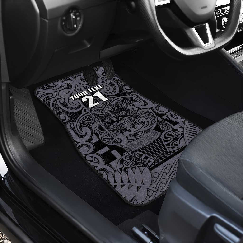 Custom New Zealand Taiaha Maori Car Mats Minimalist Silver Fern All Black - Aussie Hoodie
