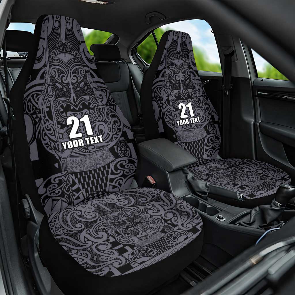 Custom New Zealand Taiaha Maori Car Seat Cover Minimalist Silver Fern All Black - Aussie Hoodie