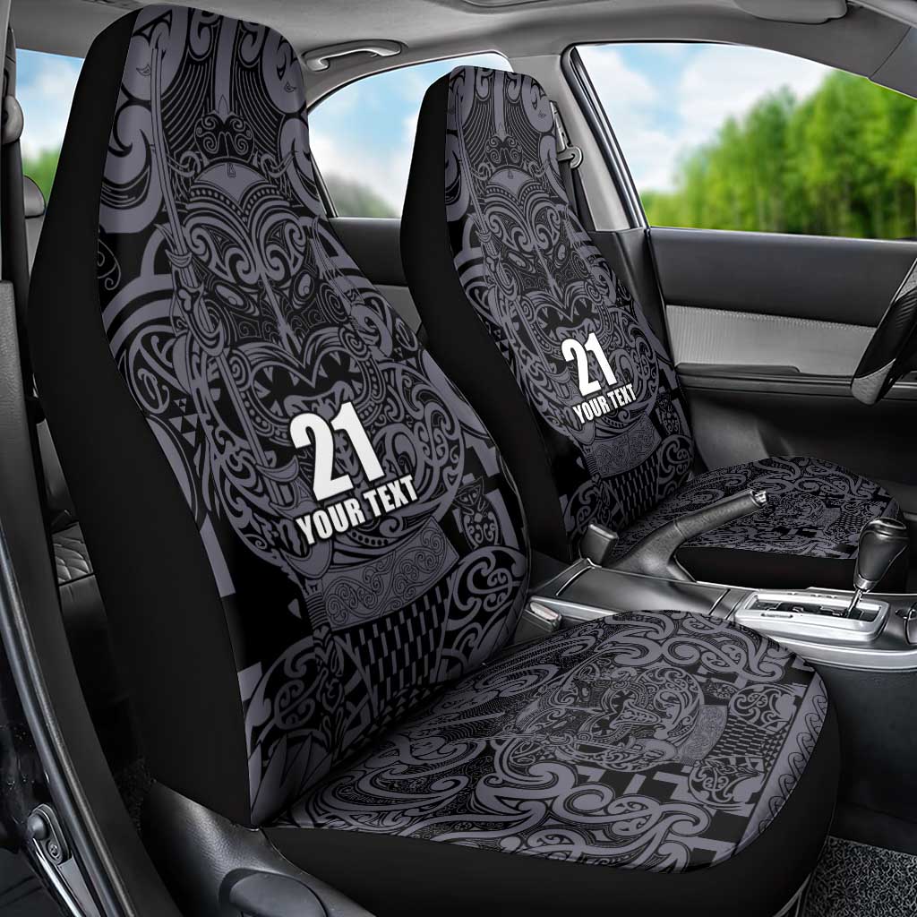 Custom New Zealand Taiaha Maori Car Seat Cover Minimalist Silver Fern All Black - Aussie Hoodie
